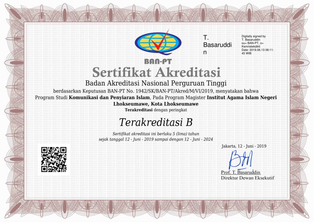 Sertifikat Akreditasi Kominikasi dan Penyiaran Islam S2
