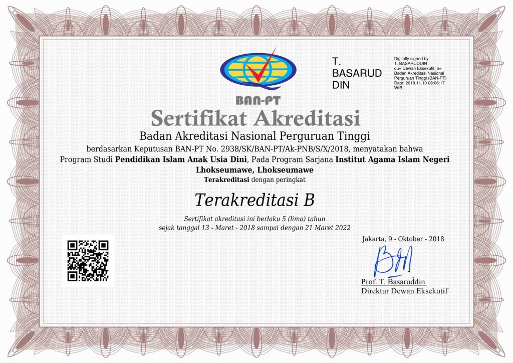Sertifikat Akreditasi Pendidikan Islam Anak Usia Dini