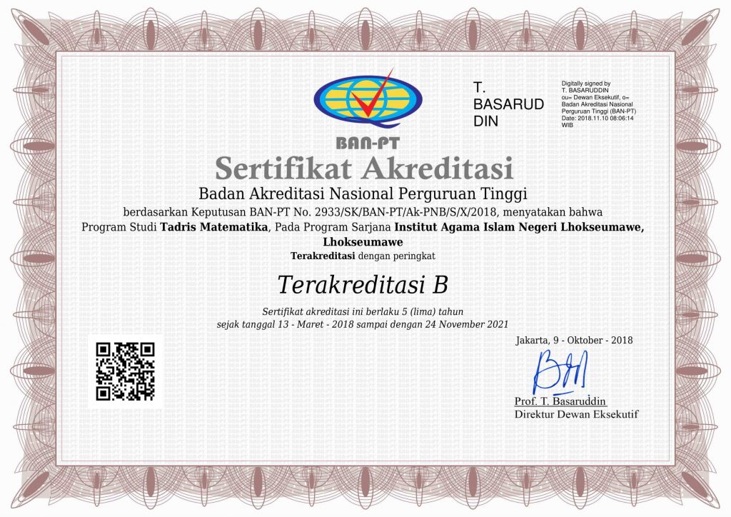 Sertifikat Akreditasi Tadris Matematik